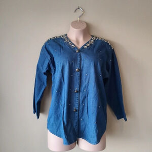 Vintage Mirage Denim Shirts Women's One size Embellished